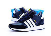 Мужские зимние кроссовки Adidas INIKI mid Winter (синие с белым) тёплые практичные кроссы с мехом К14498 тренд