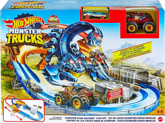 Моторизований Трек Хот Вілс Жало скорпіона Hot Wheels Monster Trucks Scorpion Raceway Boosted Set, фото 1