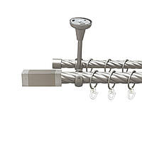 Карниз Orvit Квадро металлический двухрядный открытый до потолки скрученная труба кольцо металлическое Сатин