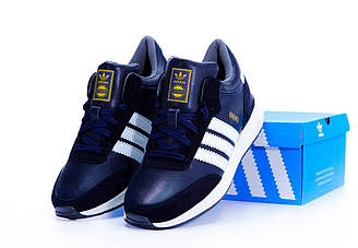 Чоловічі зимові кросівки Adidas Iniki Blue White Winte (синьо-білі) низькі на хутрі осінь-зима Y14498 vkross