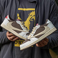 Мужские кроссовки Nike Air Jordan Retro 1 Low x Travis Scott OG REVERSE MOCHA (коричневые с белым) I1320 тренд