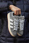 Жіночі зимові кросівки Adidas Campus Grey/White (сірі з білим) модні кеди на хутрі I1490топ, фото 3