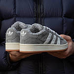 Жіночі зимові кросівки Adidas Campus Grey/White (сірі з білим) модні кеди на хутрі I1490топ, фото 4
