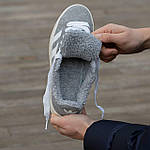 Жіночі зимові кросівки Adidas Campus Grey/White (сірі з білим) модні кеди на хутрі I1490топ, фото 6