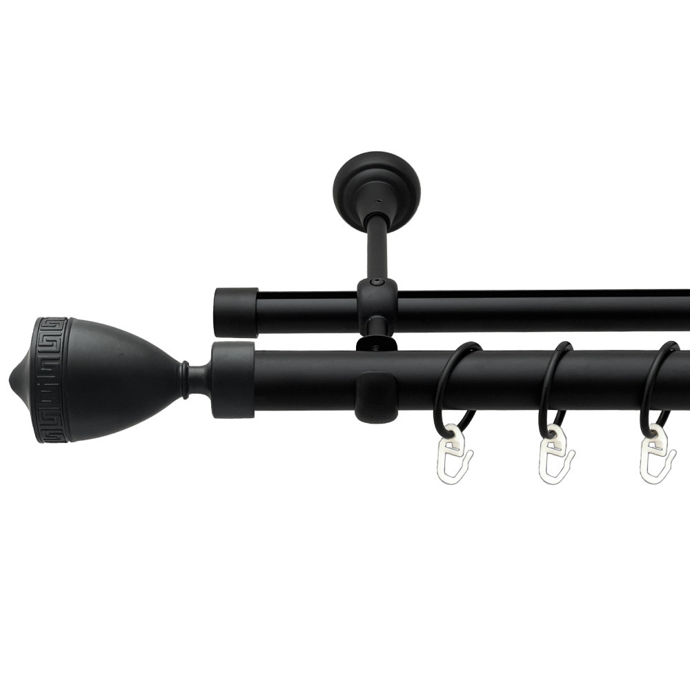 Карниз Orvit Афіна металевий дворядний опозитний гладка \ профільна труба кільце металеве Чорний Оксамит 25\19 мм 240 см, фото 1