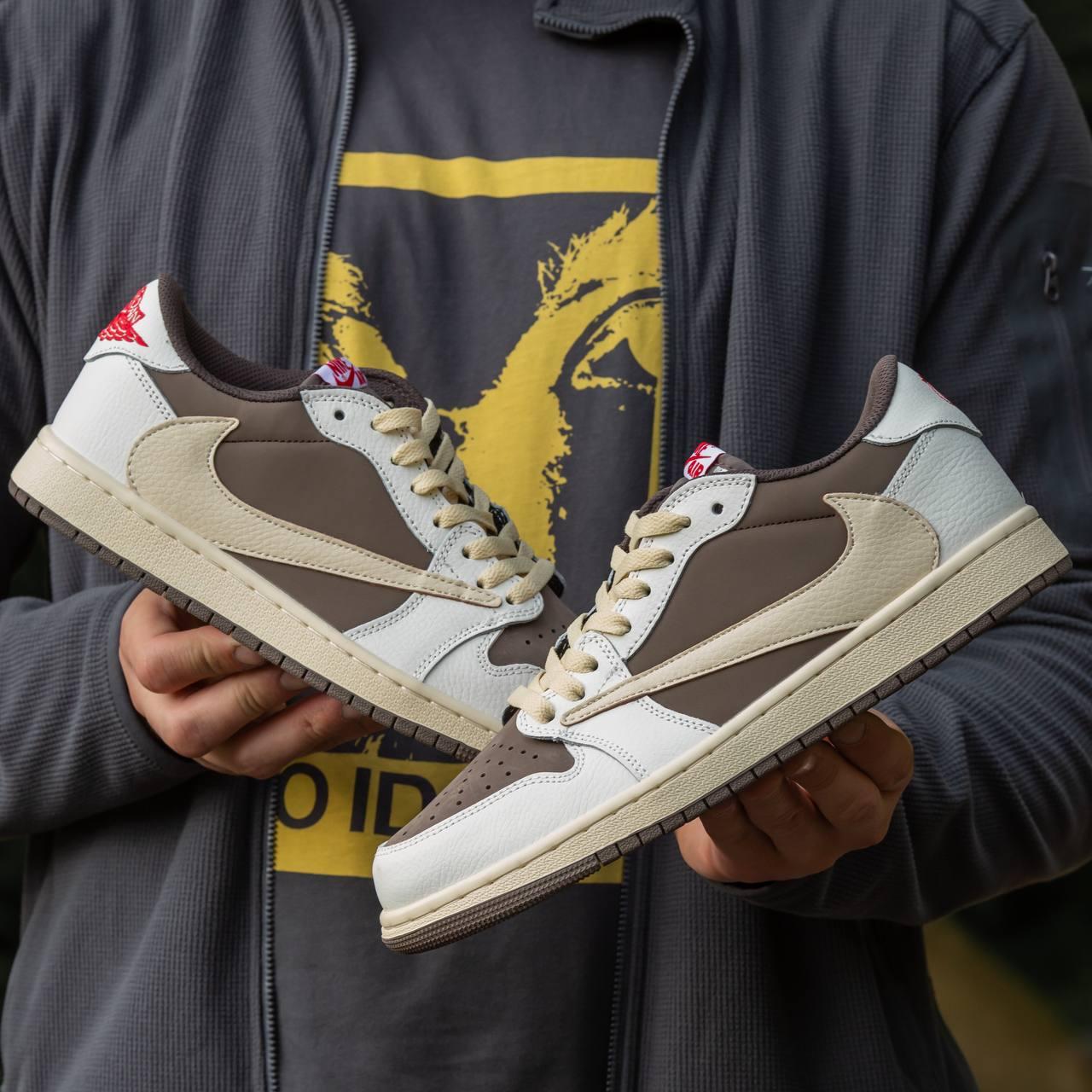 Чоловічі кросівки Nike Air Jordan Retro 1 Low x Travis Scott OG REVERSE MOCHA (коричневі з білим) I1320 vkros