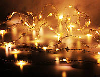 Новогодняя гирлянда "Звезды-бусины" (золото) красивое праздничное освещение помещения 2 м батарейки ZABI-5