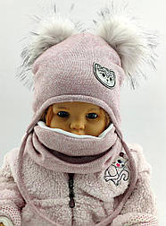 Дитяча ангорова шапка тепла з флісом хомутом із зав'язками дитячі головні убори рожевий (ШДТ348)