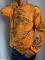 Теплый свитшот на флисе молодежный с принтом оранжевого цвета L
