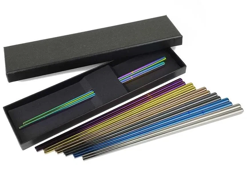 Палички для їжі/суші з неіржавкої сталі 304 у подарунковому пакованні, фото 1