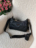 Женская сумка Prada Re-Edition black (черная) маленькая молодёжная стильная сумочка AS075 vkros