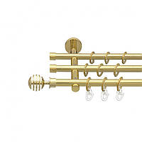 Карниз Orvit Верона металлический трехрядный цилиндр (20 см) ГЛАДКАЯ труба кольцо металлическое Золото