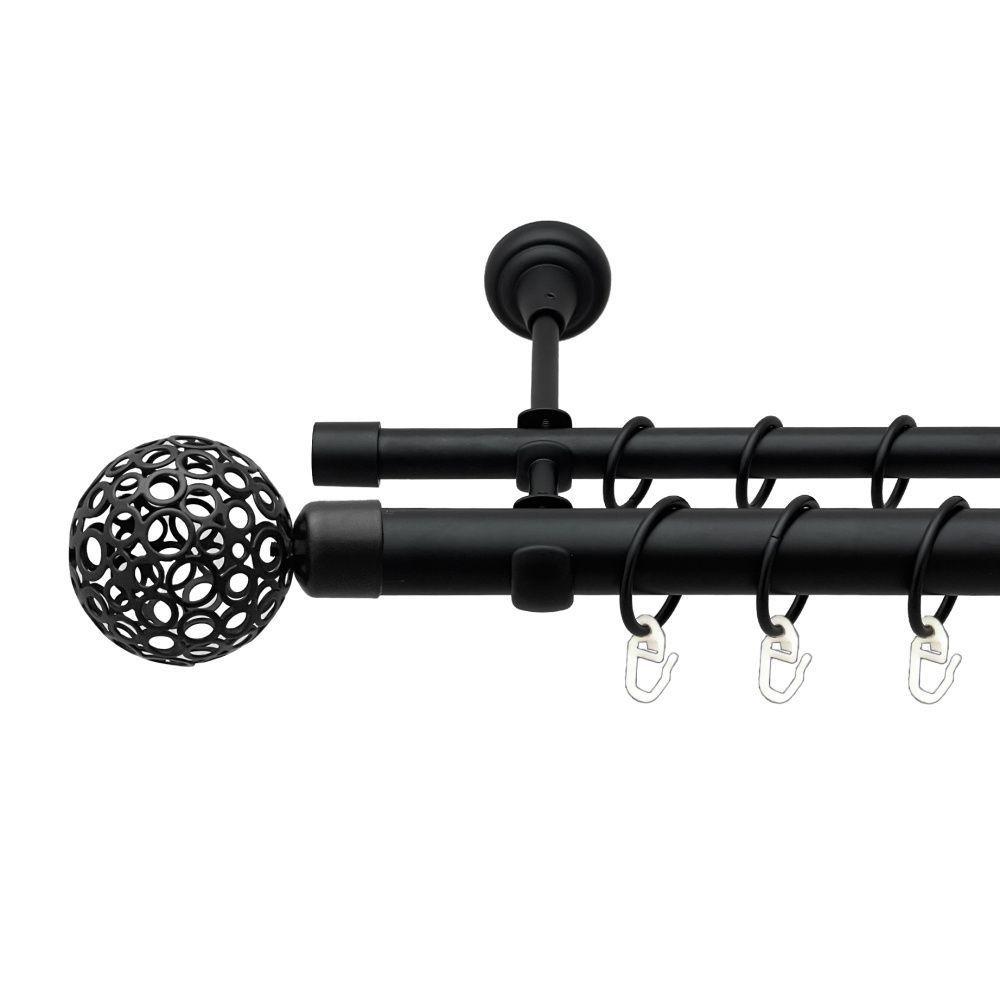 Карниз Orvit Савона металевий дворядний відкритий гладка труба кільце металеве Чорний Оксамит 25\16 мм 240 см (00-00020846), фото 1