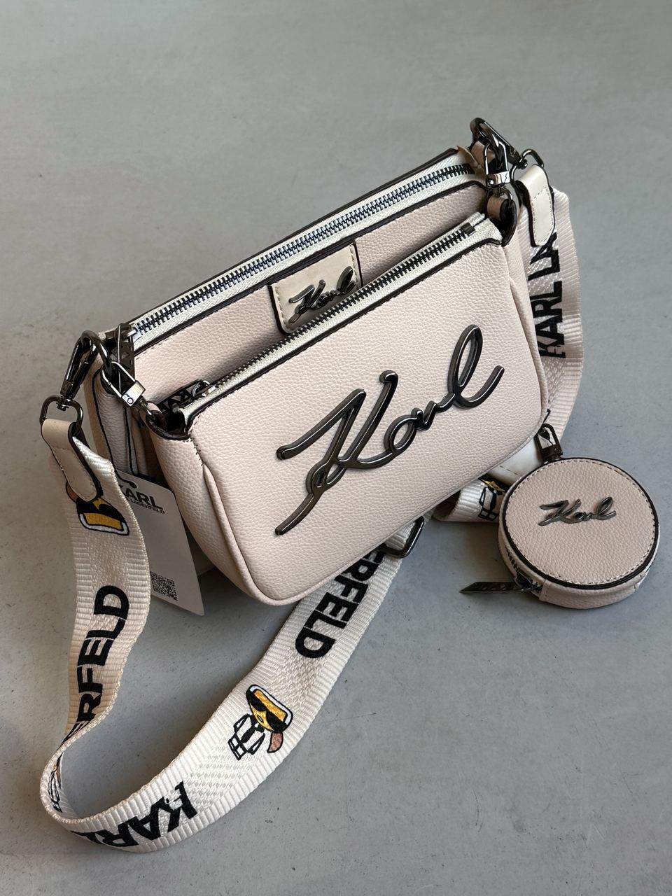 Жіноча сумка Karl Lagerfeld Beige (бежева) модна актуальна світла сумочка AS446топ