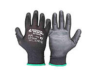 Перчатки бесшовные трикотажные MASTERTOOL с полиуретановым покрытием ладони 10" 25-26 г подвес черные 83-0645