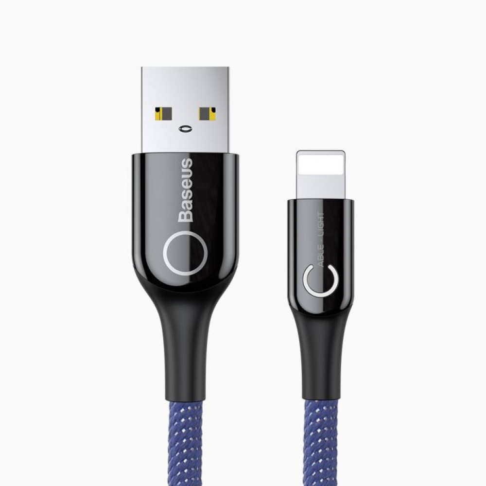 Кабель зарядний Baseus USB — Lightning shaped Light Intelligent Power-off Cable 2.4 A 1 м Blue (CALCD-03)