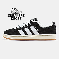 Мужские зимние кроссовки Adidas Campus Black Winter, Адидас кампус черные мех