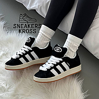 Женские зимние кроссовки Adidas Campus Black Winter, Адидас кампус черные мех