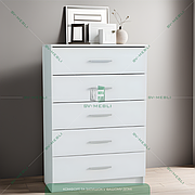 Білий комод для речей на 5 шухляд вузький сучасний у спальню та вітальню