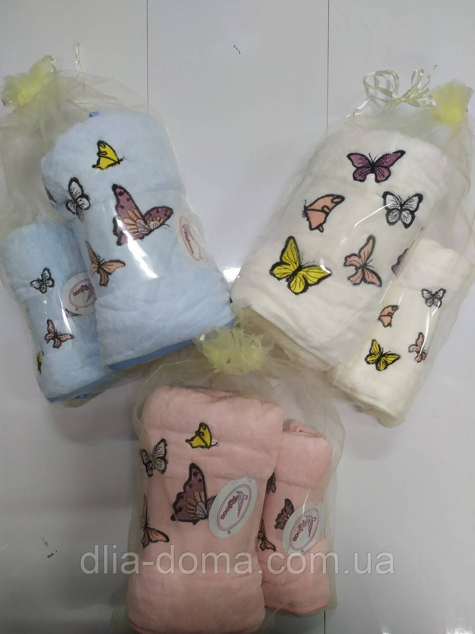 Комплект подарочных полотенец микрофибра Бабочки ( 35*75 70*140 ) цвета микс №271, фото 1