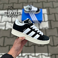 Мужские зимние кроссовки Adidas Campus Black Winter, Адидас кампус черные мех