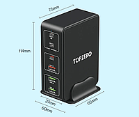 TOPZERO 120W GaN USB Type C PD QC Quick Charge 3.0 Type C Charger 6 Ports Black