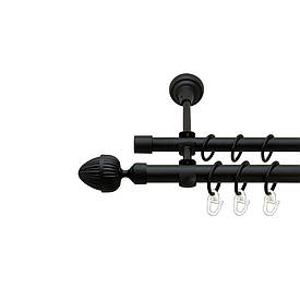 Карниз Orvit Одеон металевий дворядний відкритий гладка труба кільце металеве Чорний Оксамит 19\16 мм 200 см (00-00020954)