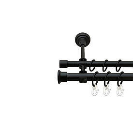 Карниз Orvit Дуо металевий дворядний відкритий гладка труба кільце металеве Чорний Оксамит 19\16 мм 160 см (00-00020933)