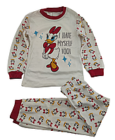 Пижама детская 3, 4, 5 лет Турция хлопок с длинными рукавами и принтом белый (ПЖД122)