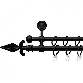 Карниз Orvit Грот металевий дворядний литий гладка труба кільце металеве Чорний Оксамит 16\16 мм 180 см (00-00013862)