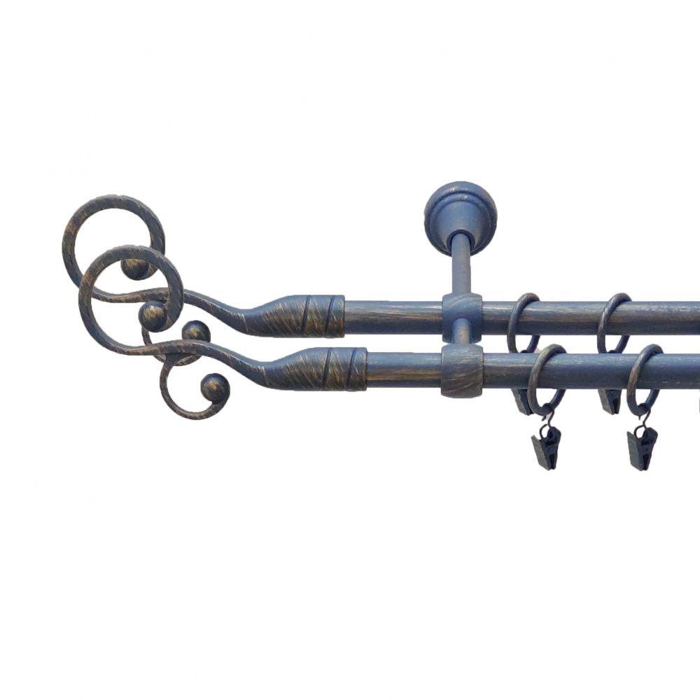 Карниз Orvit Флорес металевий дворядний литий гладка труба кільце з жабкою Блакить Золота 16\16 мм 160 см (4767602), фото 1