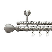 Карниз Orvit Палацио металлический двухрядный открытый скрученная труба кольцо металлическое Сатин 25\19 мм