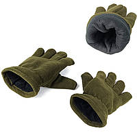 Мужские зимние теплые флисовые перчатки на флисовой подкладкой Олива с резинкой на запястье
