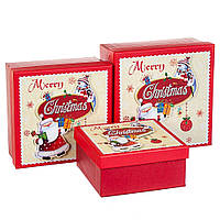Набор новогодних подарочных коробок "Дед Мороз и Снеговик" 3 шт. (20х20х9,5 см)