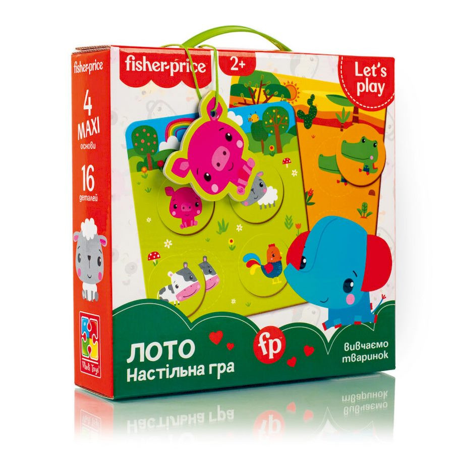 Гра настільна "Fisher Price. Лото. Вивчаємо тварин" Vladi Toys VT2910-01, 4 гральні поля, Time Toys