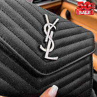 Стильная женская сумка эко кожа через плечо Yves Saint Laurent Chain Wallet черного цвета Отличное качество