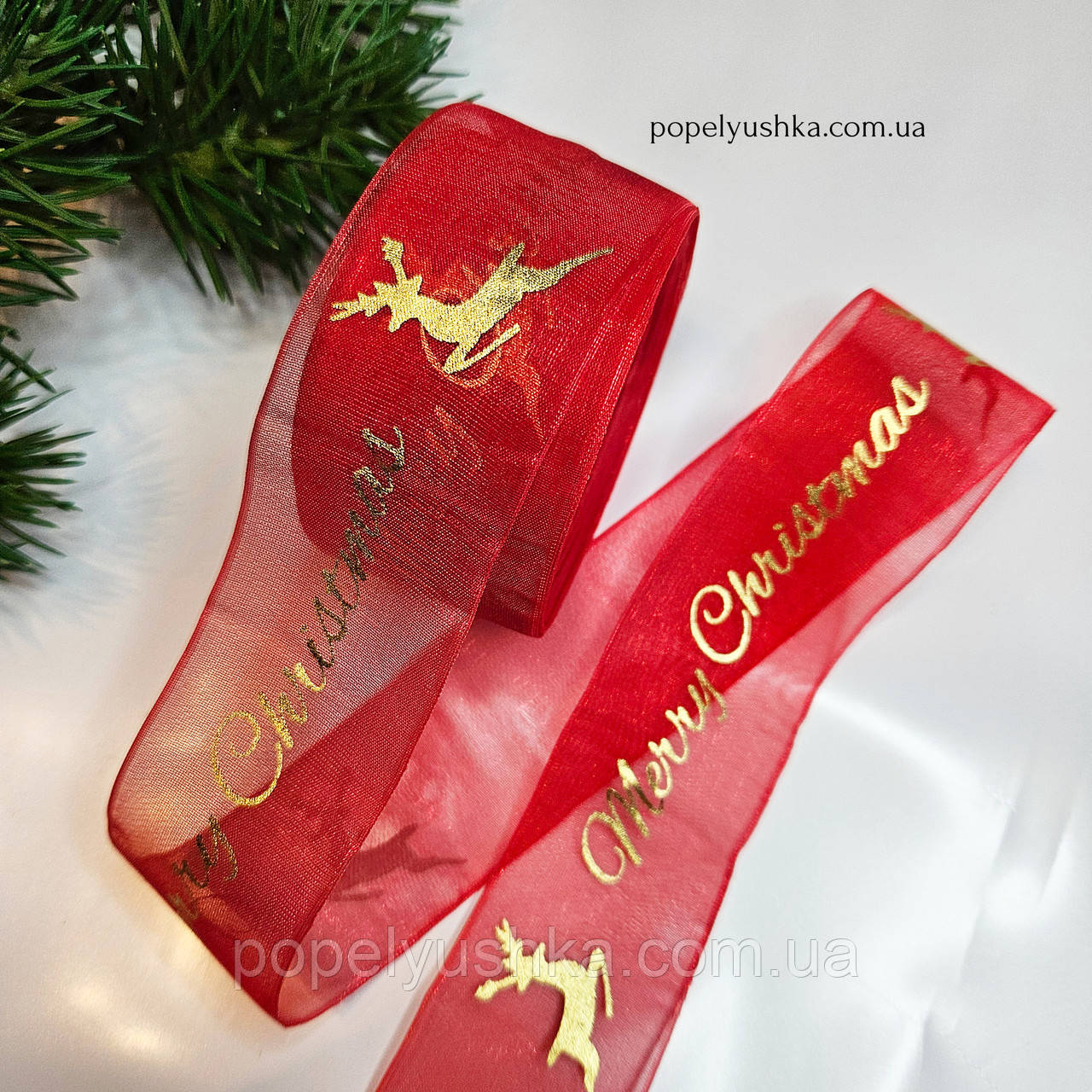 Органза "Merry Christmas" червона, 4 см, фото 1