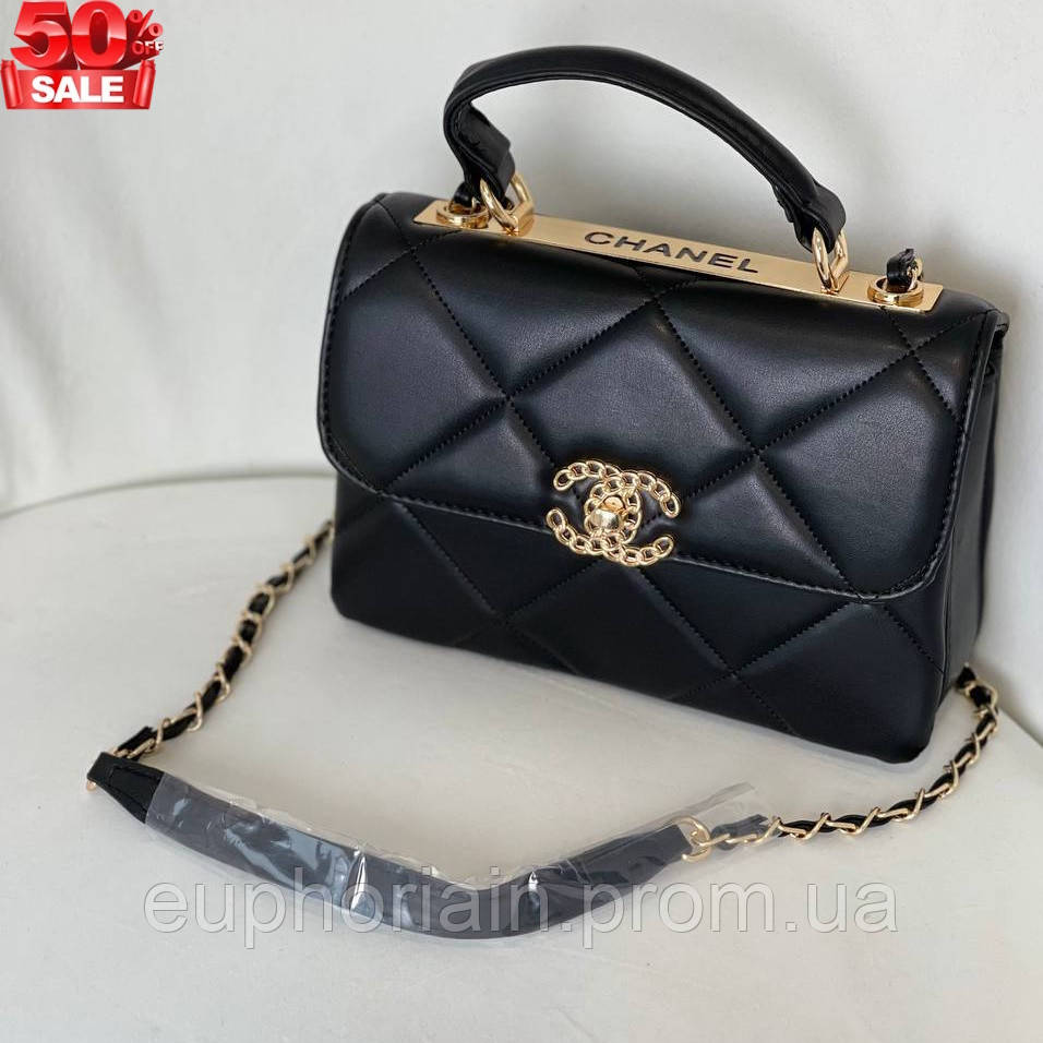Стильная женская сумка через плечо Chanel, черного цвета, Маленькие женские сумки, ручка и большой ремешок - фото 2 - id-p2033341882