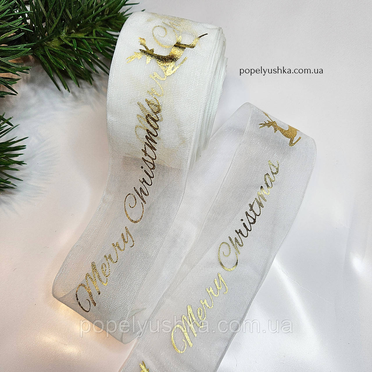 Органза "Merry Christmas" біла, 4 см, фото 1