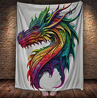 Плед с 3D Дракон принт в стиле Street Art - яркий дракон на белом фоне.