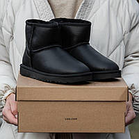 Угги мужские UGG Australia Classic Mini черные, Угги Австралия Мини кожаные, код IN-1621