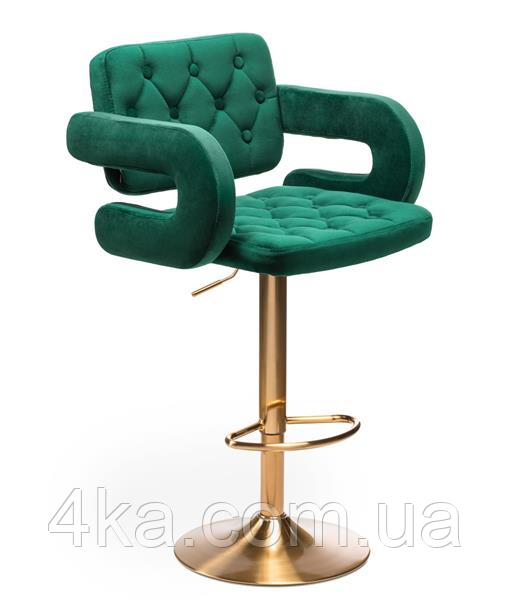 Крісло барне, візажне НR8403W, велюр, зелене,база золото