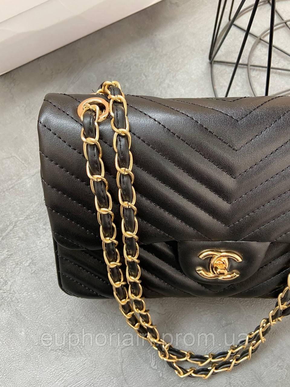 Женский сумка из эко-кожи Chanel Black / Шанель черная на плечо сумочка женская кожаная стильная брендовая - фото 5 - id-p2033336661