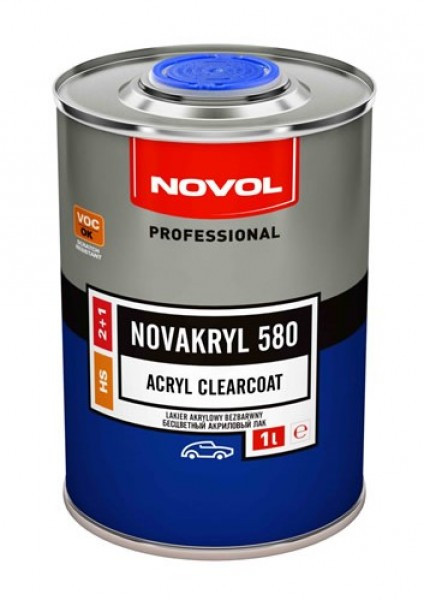 Бесцветный акриловый автомобильный лак Novol Novakryl 580 SR 2:1 НS+отвердитель Н5012 (1л+0.5л) - фото 1 - id-p363304735