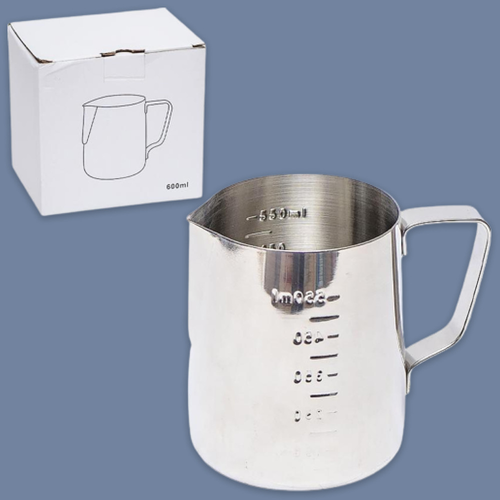 Пітчер для збивання молока з мірною шкалою, нержавіюча сталь 600мл