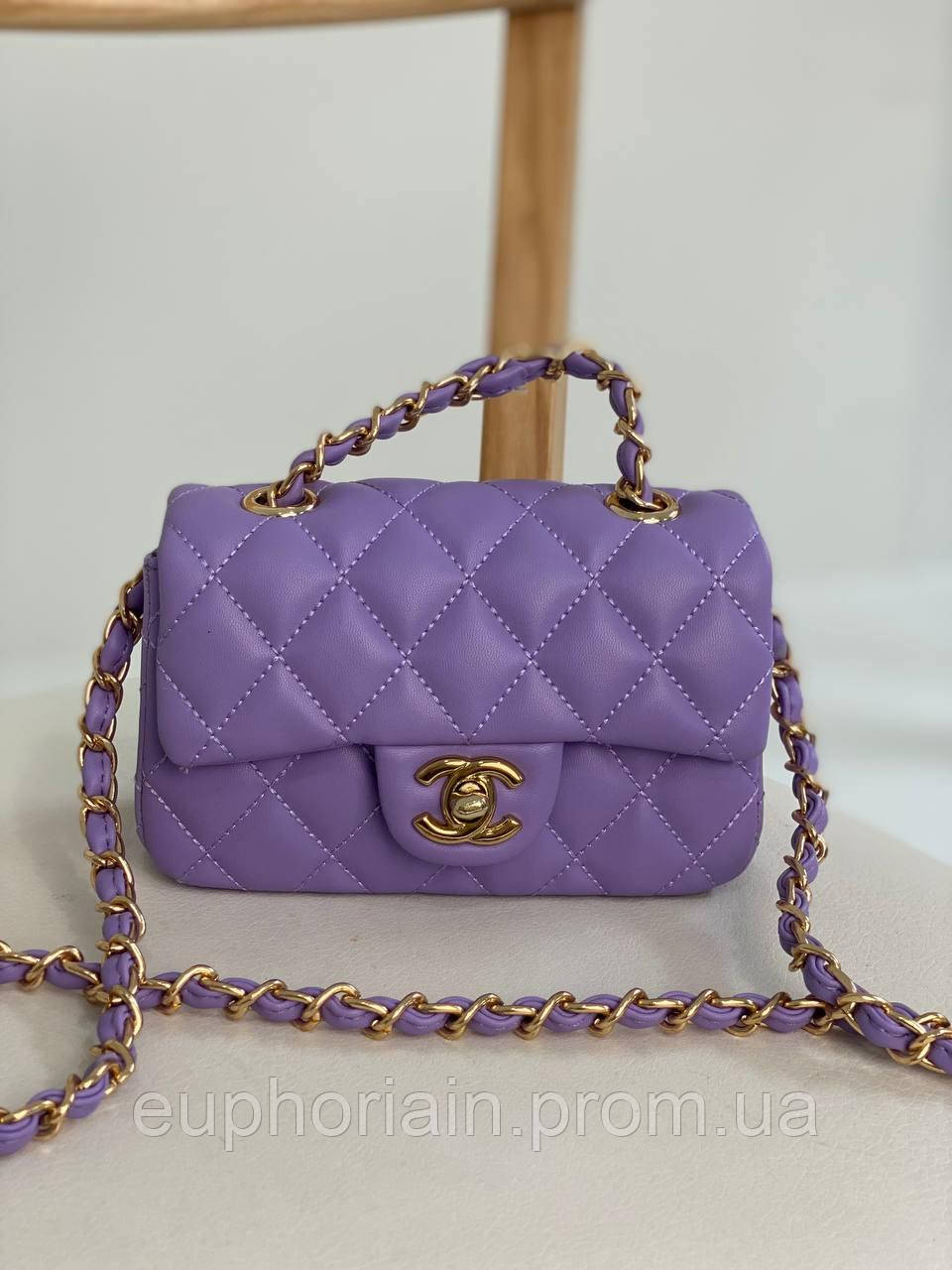 Сумка женская Chanel Mini Gray/ Шанель фиолетовая на плечо сумочка женская кожаная стильная Отличное качество - фото 2 - id-p2033336700