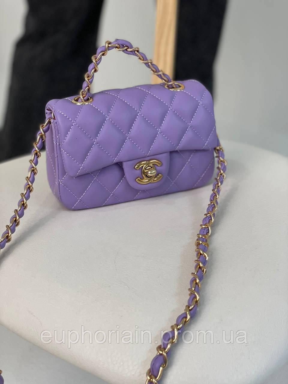 Сумка женская Chanel Mini Gray/ Шанель фиолетовая на плечо сумочка женская кожаная стильная Отличное качество - фото 4 - id-p2033336700