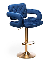 Кресло барное, визажное НR8403W, велюр, синее,база золото