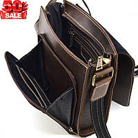 Мужская сумка планшет на два отделения из натуральной кожи, коричневого цвета, через плечо Отличное качество