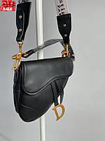 Модная женская сумка через плечо Dior Saddle не большого размера черного цвета на одно отделение Отличное